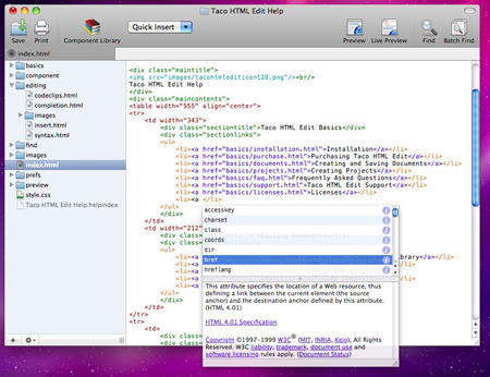 Taco HTML Edit 2.6.7 — редактор HTML и PHP для Mac