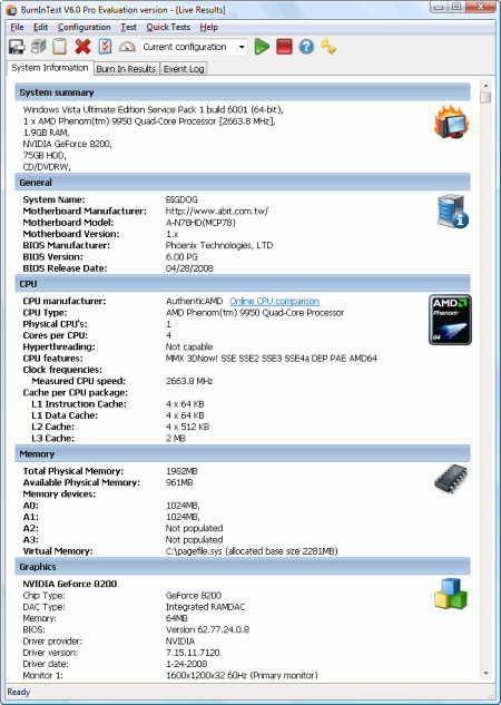 Тестовые приложения: PassMark BurnInTest v.6.0 Build 1027