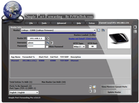 Скриншот главного окна Simple Port Forwarding