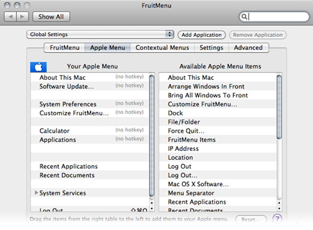 FruitMenu — настройка «яблочного» меню Mac OS X