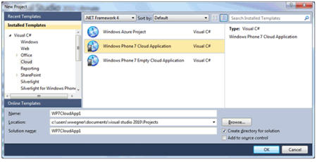 Windows Azure Toolkit for Windows Phone 7 GUI