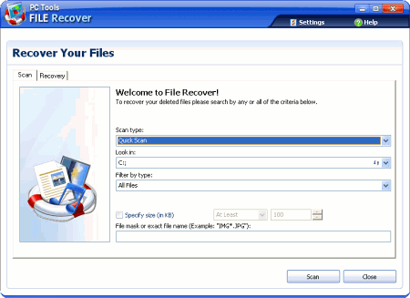 Интерфейс PC Tools File Recover