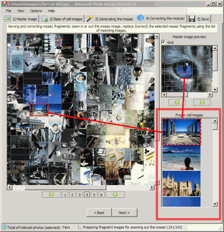 Интерфейс рабочего окна Artensoft Photo Mosaic Wizard