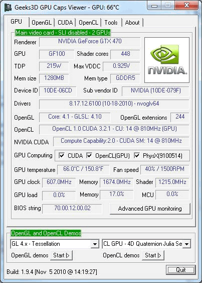 Интерфейс GPU Caps Viewer