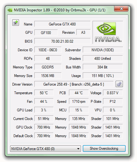 Интерфейс NVIDIA Inspector