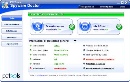 Главное окно Spyware Doctor