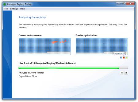 Скриншот главного окна Auslogics Registry Defrag
