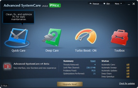 Главное окно Advanced SystemCare