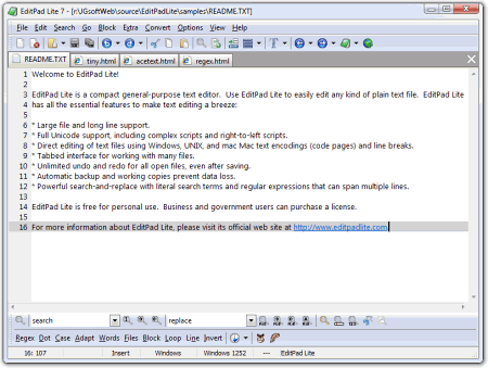 Рабочее окно EditPad Lite
