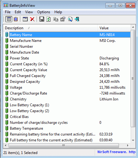 Окно BatteryInfoView