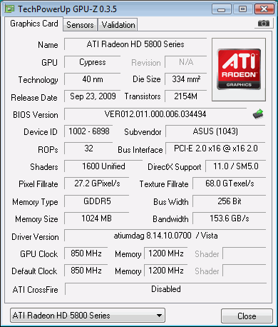 Скриншот главной вкладки GPU-Z