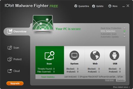 Интерфейс программы IObit Malware Fighter