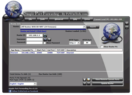 Скриншот главного окна Simple Port Forwarding