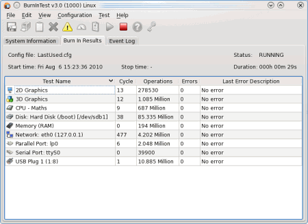 Интерфейс PassMark BurnInTest for Linux