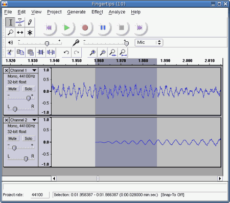 Рабочее окно Audacity