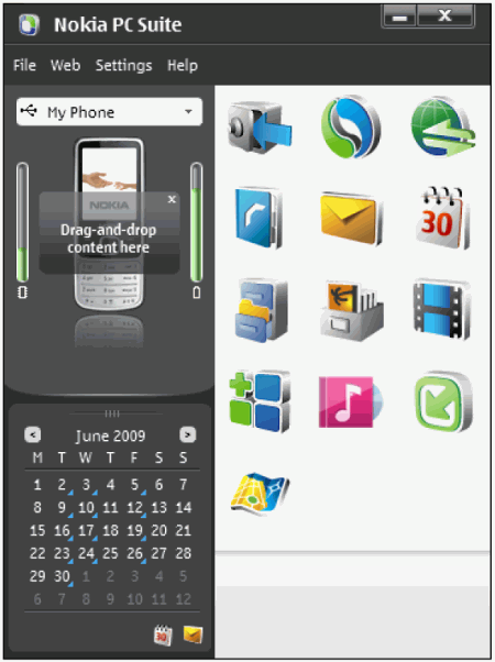 Интерфейс Nokia PC Suite