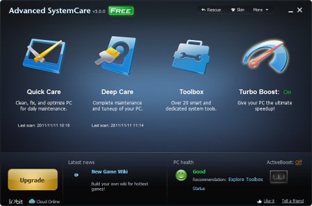 Главное окно Advanced SystemCare