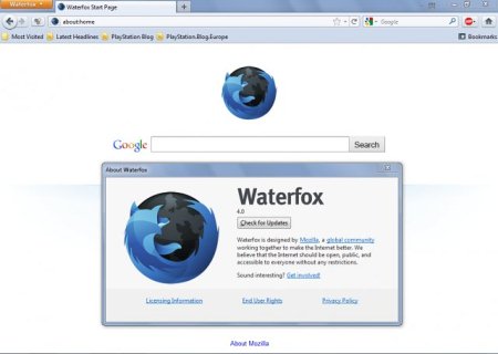 Интерфейс Waterfox