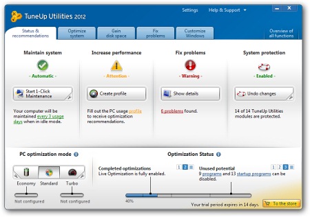 Скриншот программы TuneUp Utilities 2012