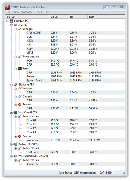 Интерфейс HWMonitor Pro