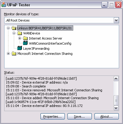 Universal Plug-and-Play Tester (UPnPTest) v.2.11 - утилита, отображающая список всех доступных устройств, совместимых с Universal Plug-and-Play