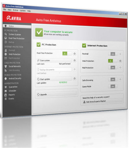 Интерфейс программы Avira Free Antivirus