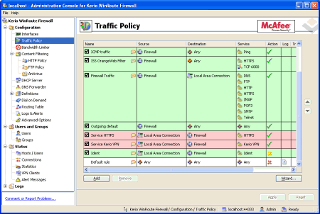 Интерфейс Kerio Control Firewall