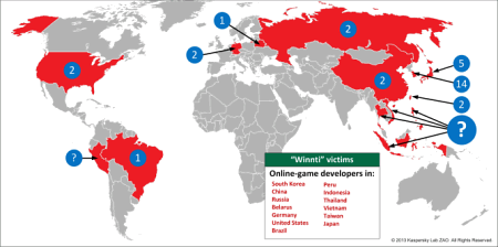 Страны, в которых обнаружены пострадавшие игровые компании