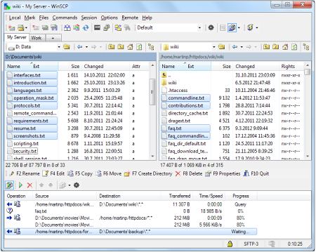 Скриншот интерфейса главного окна программы WinSCP