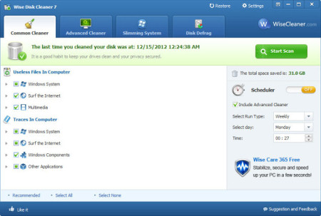 Скриншот рабочего окна Wise Disk Cleaner