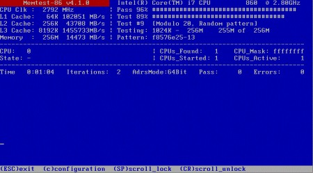 Снимок окна работы Memtest86