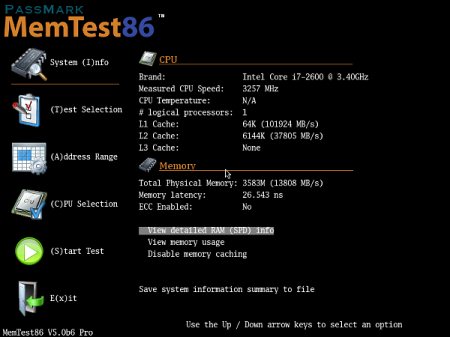 Снимок окна работы Memtest86