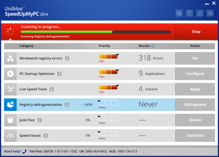 Интерфейс главного окна SpeedUpMyPC