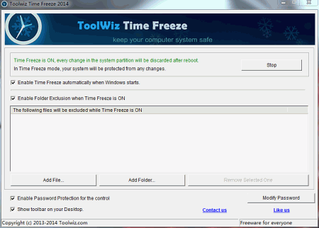 ToolWiz Time Freeze v.2.2.0 - бесплатная программа, создающая виртуальную среду для безопасной работы в ОС Windows