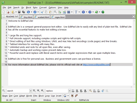 Рабочее окно EditPad Lite