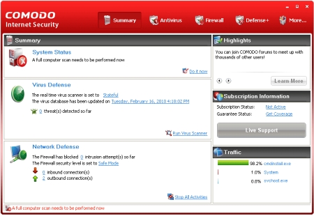 Интерфейс Comodo Personal Firewall