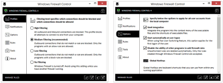 Управление Windows Firewall Control