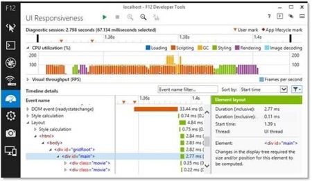 Так выглядит цветовая подсветка DOM-инструмента UI Responsiveness