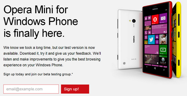 Opera Mini будет доступна для Windows Phone