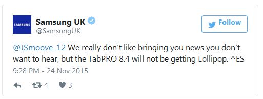 Планшет Samsung Galaxy Tab Pro 8.4 не получит обновление ОС Android до Lollipop