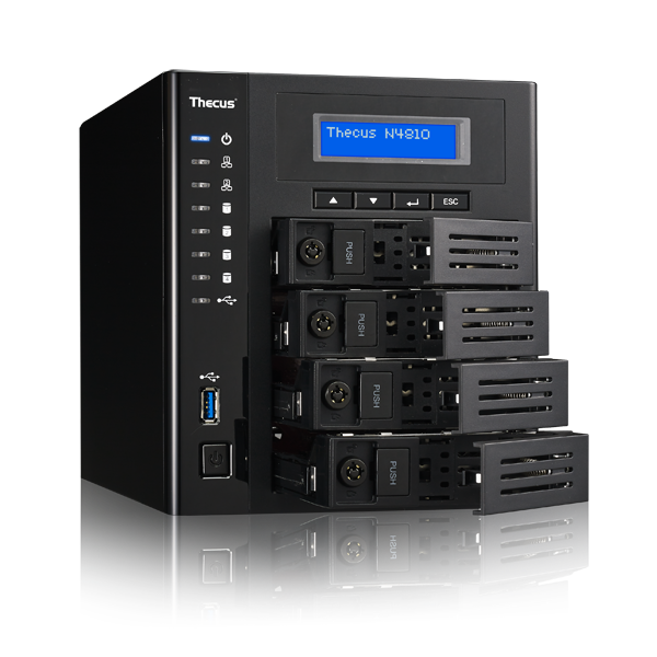 Сетевое хранилище Thecus N4810 поддерживает массивы объемом до 40 ТБ