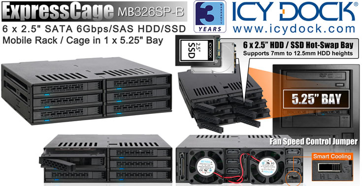 Установка накопителей в лотках Icy Dock ExpressCage MB326SP-B не требует применения инструментов