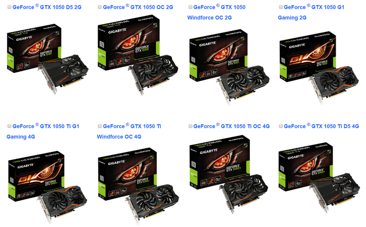 Gigabyte представила множество разных моделей GeForce GTX 1050 и GTX 1050 T