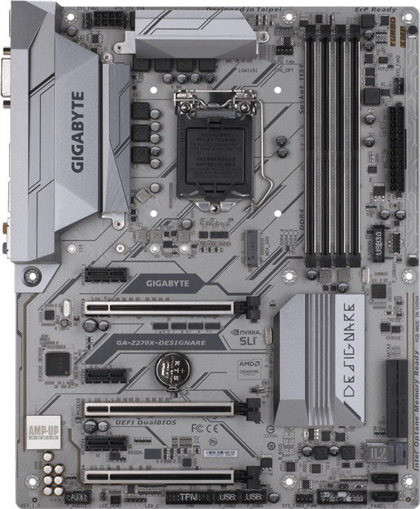 В оснащение платы с процессорным гнездом LGA 1151 входит четыре слота для модулей памяти DIMM DDR4