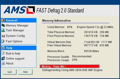 Дефрагментаторы: AMS Fast Defrag v.2.31