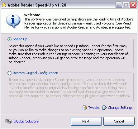 Настройщики: Adobe Reader Speed-Up v.1.35