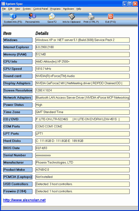 Диагностика: System Spec v.2.14