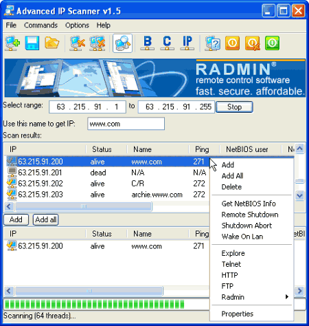 Интернет и сети: Advanced IP-Scanner v.1.5