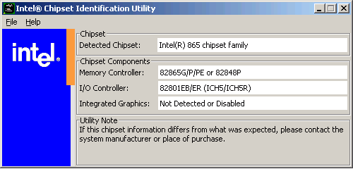 Диагностика: Intel Chipset Identification Utility v.3.15