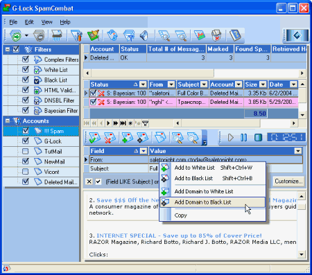 Почтовые клиенты и фильтры: G-Lock SpamCombat v.2.65 Build 650